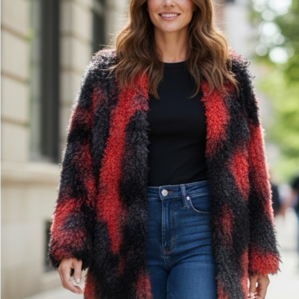 June & Hudson Red and Black Teddy Jacket